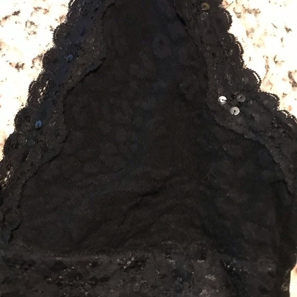 Rampage Black Lace Halter Top with Black Sequin Trim Detail Double Lined Large - Picture 9 of 15